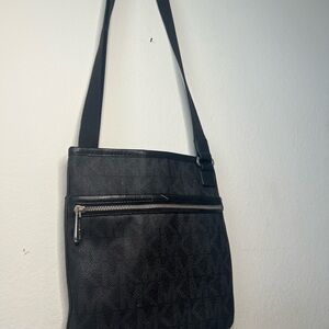 Michael Kors black leather crossbody bag purse MK logo